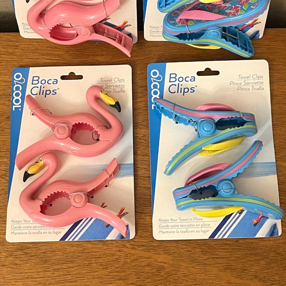Set of 8 Boca Towel Lounge Chair Clips Pink Flamingo Blue Flip Flop New O2Cool - Picture 3 of 5